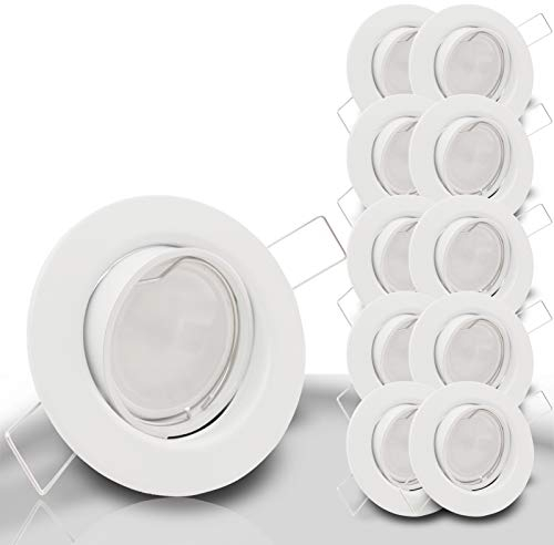 trendlights24 Decora LED Einbaustrahler 230V Weiß rund 10er Set - Spots 6W 450 lm GU10 Warmweiß austauschbar - Decken Einbauleuchte 68 mm Lochmaß