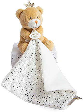 DOUDOU ET COMPAGNIE - Peluche Ours avec Doudou - Ours Petit Roi - 10cm - Miel - Lavable en Machine 30°C - Parfait pour Les Câlins Enfants - Cadeau De Naissance - Adapté aux Enfants dès 1 an - DC3515
