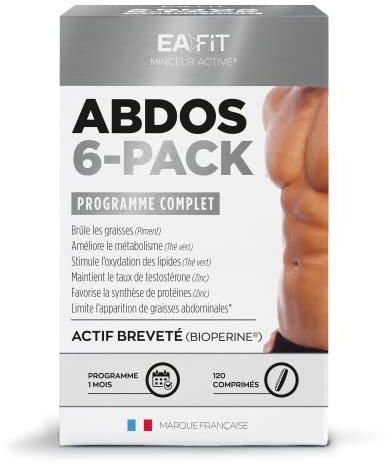 Eafit Minceur, ABDOS 6-PACK, Bruleur de graisse puissant, Actif breveté, Programme Complet minceur, Cafeine, L-arginine, L-tyrosine, Thé vert, Zinc, Chrome, Vitamine B6 -Piment, 120 comprimes
