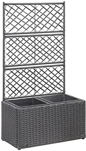 Leepesx Enrejado y arriate 2 macetas, Jardineras Exterior, Jardinera con Celosia, Celosias para Jardin, Jardinera Vertical, Celosia Terraza, ratán sintético Negro 58x30x107 cm