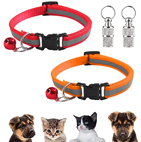 Collare Gatto Riflettente,Collarino Gatto Antistrozzo,Collare per Gatti,Collare Gatto con Targhetta,Collare per Gatti Personalizzato,Collari per Gatti Antistrozzo con Campanellino(Rosso, Arancione)