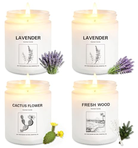 Scented Candles for Home,4 Pack Soy Candle Gift Set with 4 Fragrance Scents,Aromatherapy Lavender Floral & Wood Candles for Relaxation,Long Lasting Spa Candles for Bedroom Bathroom Gifts for Women