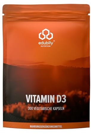 edubily nutrition® Vitamin D3 Kapseln ohne Vitamin K - Hochwertiges Cholecalciferol in Olivenöl gelöst - Vegetarisch - Laborgeprüft (300 Kapseln)