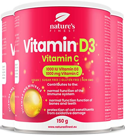 Nature's Finest by Nutrisslim Vitamin D3 + Vitamin C Complex Pulver, Immunstärkung mit ausgezeichnetem Geschmack, Kein Zucker, Schutz vor oxidativem Stress