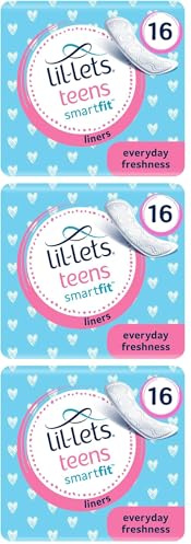Lil-Lets Teens Liners X 16 | Petite & Slim Pantyliners for Girls & Teenagers | Unscented | Very Light Flow | Breathable Panty Liners | First Periods | Vegan Friendly (Pack of 3)