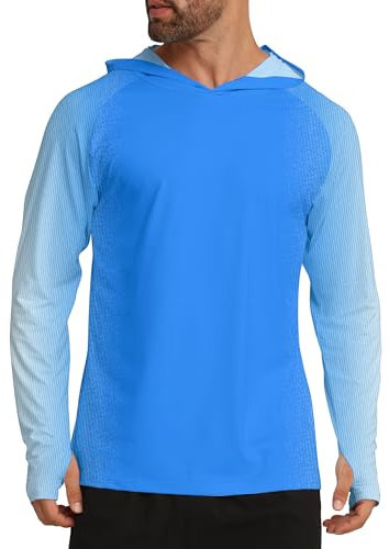 APTRO Men's UPF 50+ Hoodies Rash Guard Long Sleeve Fishing Top UV Sun Protection Rash Vest Quick Dry Lightweight Shirt Gradient Blue MFS09 L