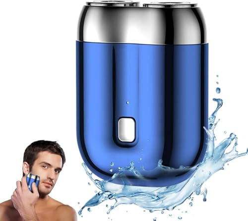 2025 Upgraded Waterproof Mini Electric Shaver for Men – Portable Cordless Travel Shaver with Deep Cleaning, Multi-Functional Trimmer & Gentle Grooming (Blue)
