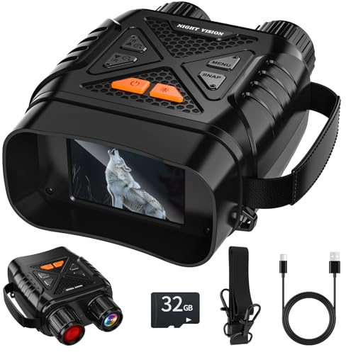 GlobalCrown Prismaticos Vision Nocturna,Visor Nocturno binoculares visión Nocturna con Zoom de 10x y Tarjeta 32GB para Fotos y Videos,Ideal para observación de Vida Silvestre,Caza y Pesca