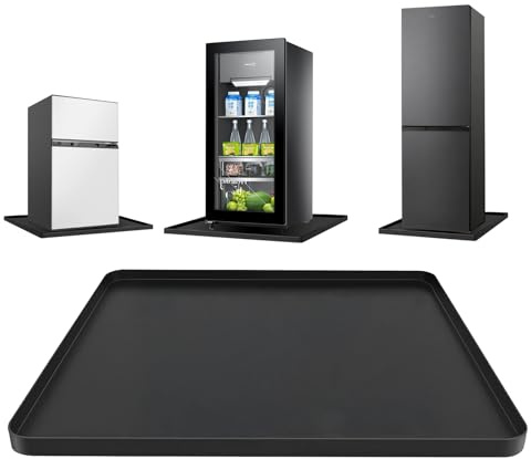 Mini Fridge Mat 50x50x1.5cm Non-Slip Thick Under Refrigerator Silicone Mat, Leak-Proof Washer Drip Tray for Carpet Floor Protection, Black