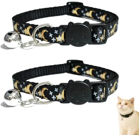 KYLOS Collar Gato, 2 Piezas Collares Para Gatos Con Cascabeles Y Hebilla Seguro De Liberación Rápida, 19-32Cm Negro