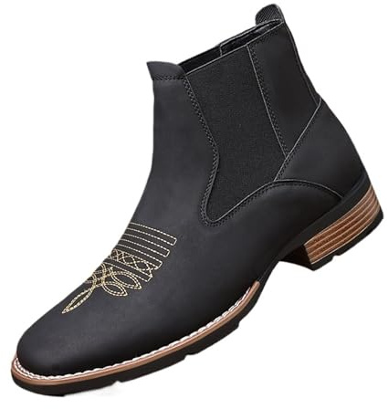 GIJMZY Botas Cowboy Hombre Botas casuales de cuero for hombre, botines retro for hombre, botas vaqueras bordadas, botas masculinas(Black,43)