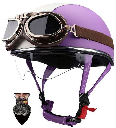 Retro ECE Halbschalenhelm Jethelm Motorradhelm mit Schnellverschluss Visier | Leicht (600g) | Abnehmbares Innenfutter Für Chopper, Moped, Roller, Fahrrad, Mofa Helm | Herren/Damen (B, S 54-55CM)