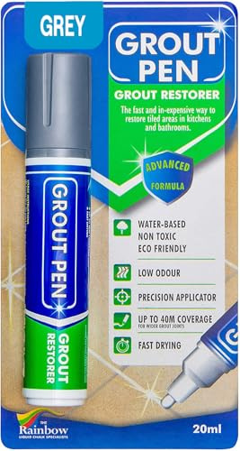 Grout Pen Grey Tile Paint Marker: Waterproof Grout Paint, Tile Grout Colorant and Sealer Pen - Grey, Wide 15mm Tip (20mL)