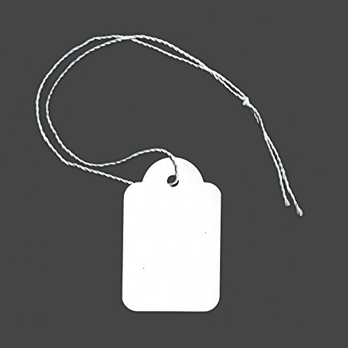 POKORNYS - 300 blanko Preisetiketten mit Faden (25 x 39 mm) weiß I Etiketten zum Beschriften I Preisschilder aus Karton mit Baumwollfaden I Anhänger, Hängeetikett & Geschenkanhänger für Kleidung uvm.