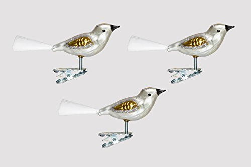 Christbaumschmuck Glas Vogel Set 3 Stück Silber/Gold H mundgelasen Lauscha