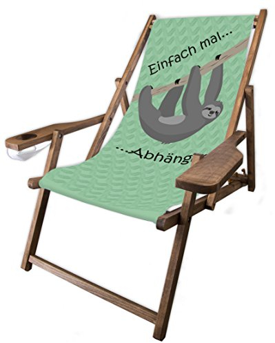 MultiBrands® Holz-Liegestuhl, mit Armlehne und Getränkehalter, mit dunkler Lasur, klappbar, Faultier