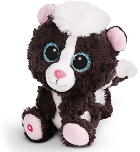 NICI Glubschis gosedjur Skunken Suppi 15 cm, mjukisdjur med stora glitterögon 45562, svart/vit, 15 cm