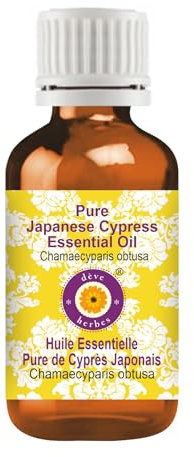 Deve Herbes Pure Japanese Cypress Essential Oil (Chamaecyparis obtusa) Non-Sticky | Non-Greasy | Fresh Woody Aroma | for Aromatherapy, Relaxation, Diffuser & Blends 10ml