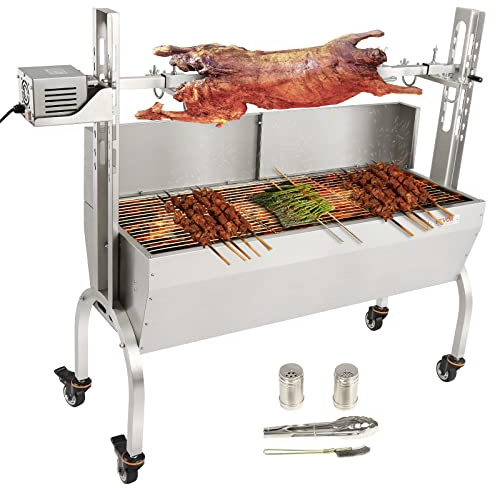 VEVOR Barbacoa de Carbón con Asador Eléctrico Carga de 60 kg Kit de Asador Automático al Aire Libre 50 W Asador Giratorio 4 RPM Kit de Asador Eléctrico 103,5x37,5 cm Alto Ajustable para Cordero Pollo