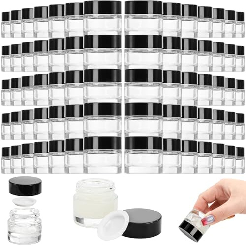 Coloch 70 Pack 10ml Thick Glass Jars with Airtight Lid, 10 Gram Clear Round Lip Balm Container Tiny Sample Jar for Cosmetics, Lotion, Cream, Makeup, Samples, Wax, Skincare, Travelling, Retail Store