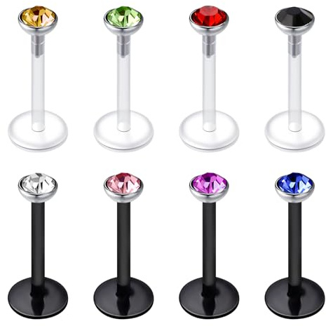Mayhoop 16G Plástico Labio Barras Tragus Helix Cartílago Pendientes Studs Piercing 10mm Claro y Negro Retenedores Flexible para Mujeres Hombres