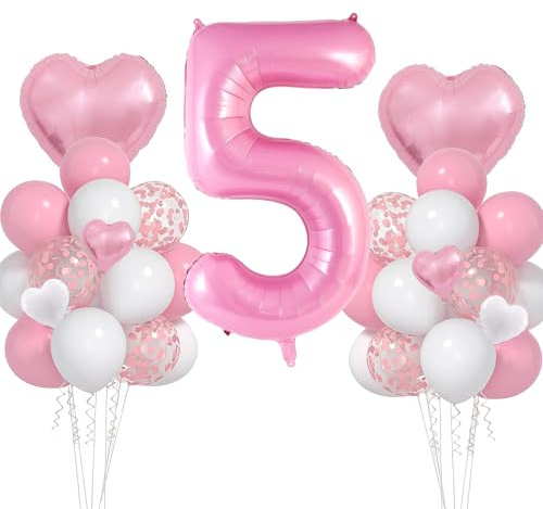 Rosa nummer 5 ballong, 102 cm stora heliumfolie mylar-ballonger med latexballong för 5-års födelsedagsdekorationer, pastellrosa nummer 5 ballonger för flickor kvinnor födelsedag baby shower årsdag