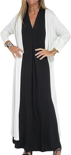 Mujeres de Manga Larga Flutter Long Cardigan Solid Color Split Casual Street Long Cardigan Chaqueta Boho Side Split Cardigan Blusa Verano Cardigan (Blanco,S)