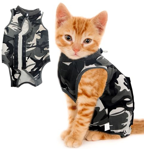 Voarge Recovery Suit Katze, Katzenbody Nach Op Anti-leckende, Verhindern Lecken Nach der Operation Tragen Weaning und Warmhalte Recovery Tuch Anzug für Katzen Hunde(M,Tarnung)