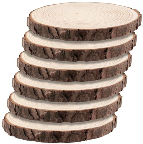 HEIYUET 6 Stück 18-20cm Unvollendete Holzkreise, Natur Holzscheiben Rund Baumscheiben, Klein Holzscheiben zum Basteln Weihnachten Ornamente DIY Handwerk