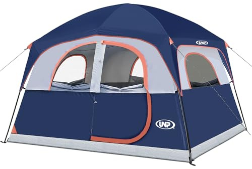 UNP Tents 6 Person Waterproof Windproof Easy Setup,Double Layer Family Camping Tent with 1 Mesh Door & 5 Large Mesh Windows -10'X9'X78in(H) (Navy Blue)