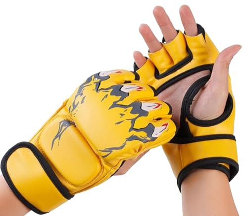 Punch Bag Boxing Gloves, Half Finger Boxing Gloves Fist Hand Protection Open Palms Fighting Kickboxing Wrist Wraps Support for Men Women Training (Yellow)