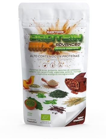 Protein Mix Advanced - 250g Mezcla de proteínas completa con superalimentos en polvo - Espirulina, Moringa, Guisante - Sabor Chocolate