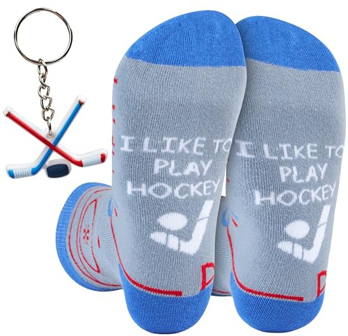 Get Trend Calcetines Hombre Divertidos con Llavero, Set Calcetines Graciosos Transpirable con Diseños Deportivos, Regalo Originales (41/46 EU, Gris Hockey)