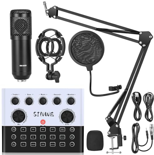 F993 All-in-One Podcast Equipment Bundle，Live Sound Card with microphone