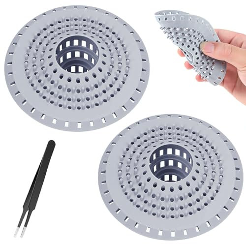 Filtro di scarico, 2 pezzi, in silicone, per doccia, doccia, con ventosa, universale, in silicone, per vasca da bagno, lavandino e cucina, anti-intasamento contro capelli e odori