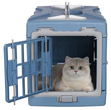 YUNRUX Transportín para mascotas grande, capacidad de 15 kg, caja de transporte para gatos y perros con claraboya transparente, caja portátil para mascotas con puerta de dos vías, caseta colgante para
