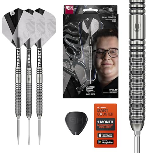 Target Darts Beau Greaves Steel Tip Dart Set, 23G | 90% Tungsten Darts, Pro Grip Dart Shafts & Pro UItra No.2 Flights, Swiss Points Silver & SP Tool Included | Player Edition Professional Dart Set