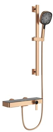 Grifo de Bañera con Ducha de Mano 3 Modos, Grifo de Bañera Cascada con Repisa de Cristal, Grifo de Bañera Montaje en Pared con Diseño de Teclas de Piano, Manguera de Inoxidable de 1.5 m