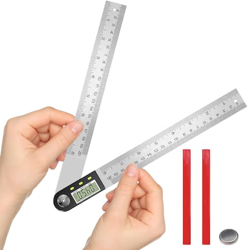 Flintronic Transportador Digital, 8/400mm Medidor de Ángulos Digital LCD, Regla de Acero Inoxidable, Transportador de Ángulo 360° con Función de Bloqueo, para Carpintería Tareas Construcción DIY