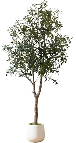 ZKIODV Olivo Planta Artificial Grande de 180 cm, Plantas Artificiales Realista con Maceta Blanca, Aceitunas Natural, Planta Decorativa para Hogar Hotel Oficina Interior/Exterior, Olivo Artificial Tree