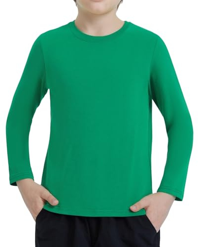 Ewbob Kids Cotton Plain Long Sleeve T Shirt Lightweight T-Shirt Boys Girls Breathable Tee Tops for Children Classic Casual Unisex Shirts for Age 3-14 Years(C21-Green-9-10Y)