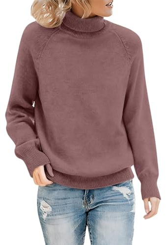 Cashmere Jumpers Ladies Polo Neck Fleece Knitted Jumpers Autumn Winter Turtleneck Pullover Sweaters Thermal Wool Jumper Comfy Soft High Neck Knitwear,Zb-Pink,XXL