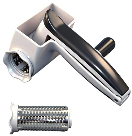 Cheese Grater with Hand Crank for Parmesan & Hard Cheeses - Shatter-Resistant & Easy to Clean，Restaurant Quality, White