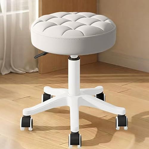 XUEGW Round Rolling Stool with Wheels Height Adjustable PU Leather Swivel Drafting Work SPA Salon Stools Office Chair Small