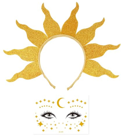 1 Diadema Con Llamas Y 1 Parche Facial, Luces Intermitentes En Forma De Sol, Colores Brillantes Y Llamativos, Adecuados Para Fiestas, Actuaciones Y Decoraciones Navideñas De Adultos Y Niños.