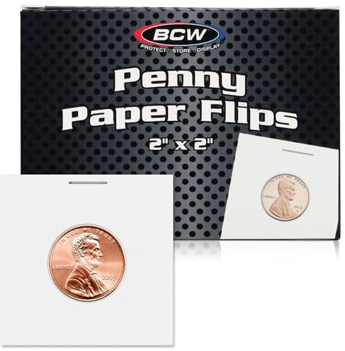 BCW 2x2 Coin Flips for Pennies | Penny Holders for Coins | Archival Penny Sleeves for 19mm Coins – 100ct