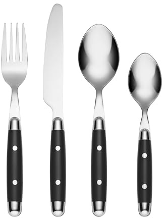 Cambridge Silverware Set, Jubilee Black 16-Piece Flatware Set, Service For 4, 18/0 Stainless Steel, Dishwasher Safe, Knives Spoons And Forks Set, Home And Kitchen Utensils(Black/Silver, 16 Pieces)