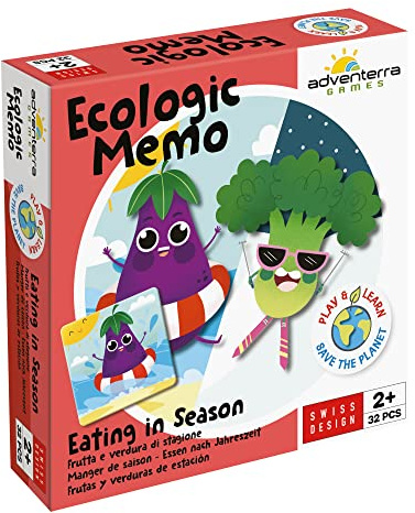 ADVENTERRA Frutta e Verdura di Stagione - Memory Gioco per Bambini - Adventerra Games - Insegnare l'Ecologia ai Bambini - Gioco Educativo Bambini 2+ Anni, Gioco Montessori - Gioco Ecologico– 32 Carte