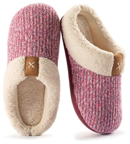 ULTRAIDEAS Women's Indoor Bedroom Slipper with Memory Foam, Gift for Women, Wool-Like House Shoe with Anti-Skid Rubber Sole for Ladies (7-8, Pink)