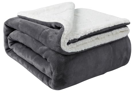 Aspire Homeware Sherpa Fleece Blanket Throws for Sofas Large - Soft Fluffy Thick Grey Throw Blanket for Bed King Size Reversible Microfiber Sofa Throw (200 x 240 cm)